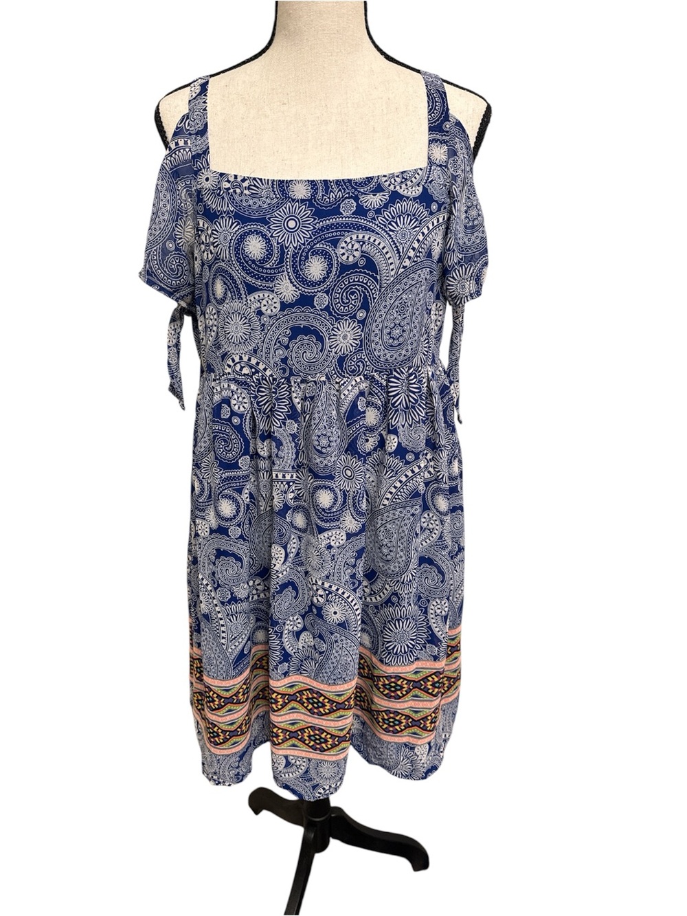 Michael Kors paisley printed cold-shoulder dress with a square neckline dress